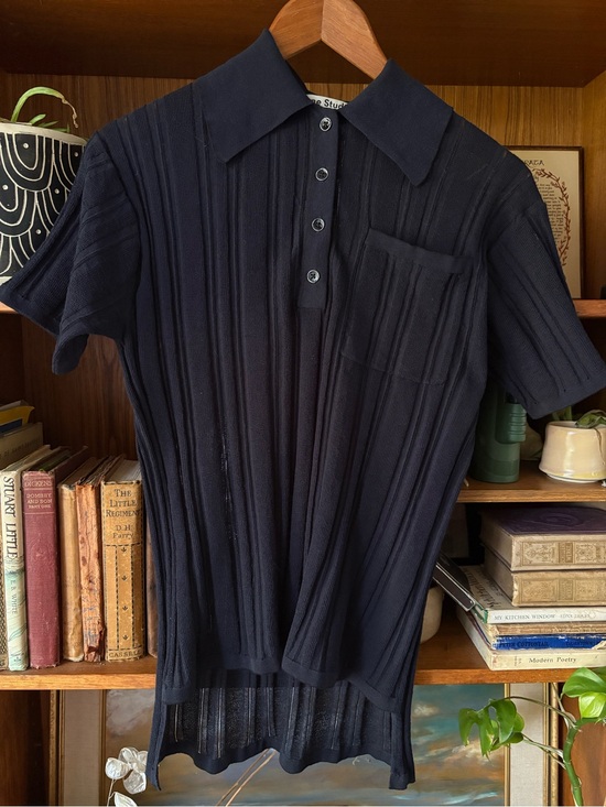 Acne Studios Tops - ACNE Studios Preppy Academia Dark Navy Rib Knit Polo M